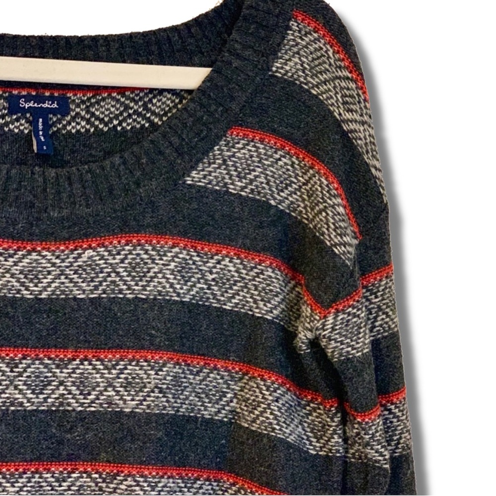 Splendid Fair isle Sweater Charcoal, red, grey S